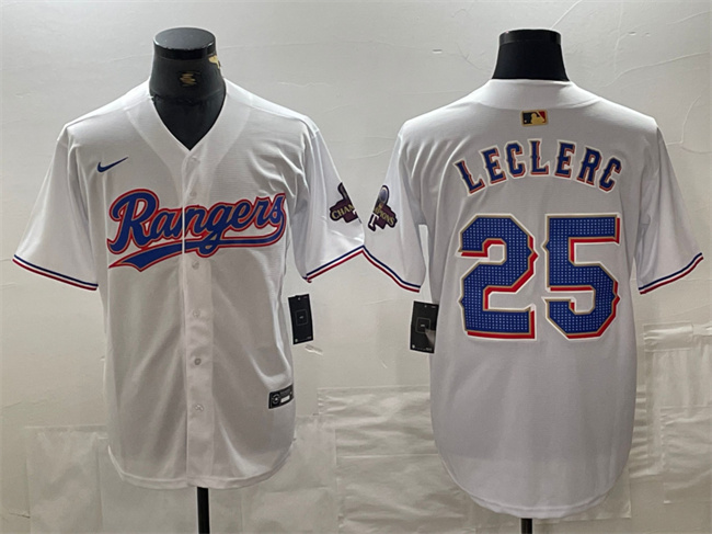 Men's Texas Rangers #25 Jose Leclerc White Gold Cool Base Stitched Baseball Jersey